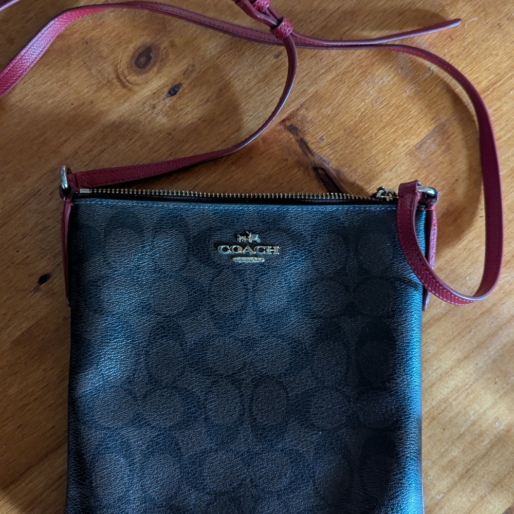 Coach Black and Red Crossbody Bag with Signature Style